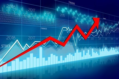 growth chart with red arrow - great for topics like success, prosperity etc.