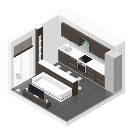studio apartment isometric icon set vector graphic illustration