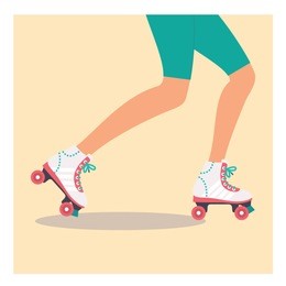 close up illustration of the woman lags wearing shorts and retro style roller skates. rollerblading icon. vector
