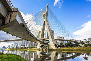 octavio frias de oliveira bridge, or ponte estaiada, in sao paulo, brazil.