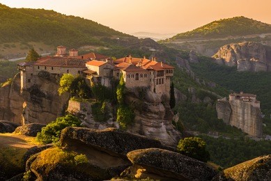 meteora monasteries, the holy monastery of varlaam at foreground, greece