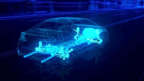 city car wireframe view - engine and transmission details  3d rendering