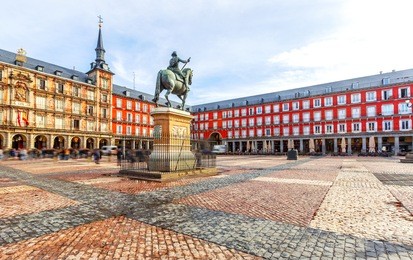 plaza mayor with statue of king philips iii in madrid, spain
