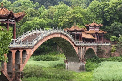 typical chinese bridge near leshan, sichuan, china