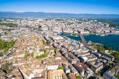 aerial view of  geneva city old town in switzerland
