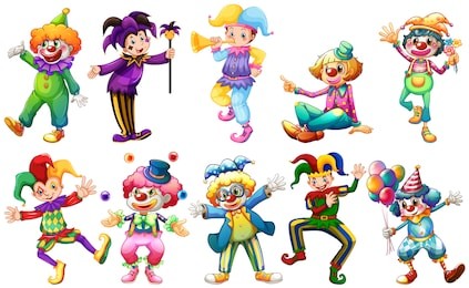 clowns in different costumes illustration