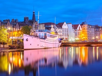 "the shore" at blue hours, leith, edinburgh, scotland, uk