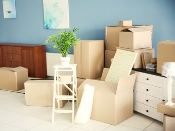 packed household goods for moving into new house
