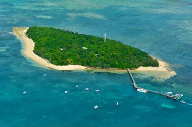 aerial view of green island reef at the great barrier reef near cairns in tropical north queensland, queensland, australia.