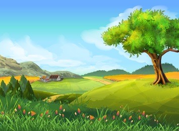 rural landscape, nature, summer, vector background