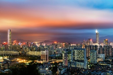 urban landscape in night of shenzhen,china