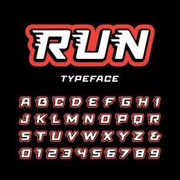 sport font. vector alphabet with tail effect letters and numbers.