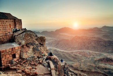 view from mount moses at mount sinai at dawn