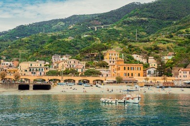 monterosso al mare italy oastal town to the train station and the beach. happy summer board trip
