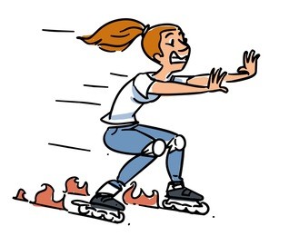 roller skates accident. girl on inline skates. cartoon sketch illustration
