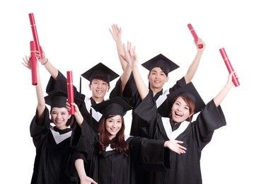 group of happy graduates student isolated on white background, asian
