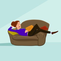 woman cartoon character taking nap on couch, girl napping, relaxed woman sleeping or dreaming, having a rest lying on couch at home, funny vector illustration