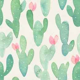 seamless watercolor cactus pattern on paper texture. botanical cacti background