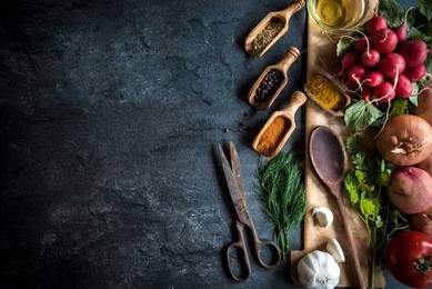 cooking concept with vegetables and blank space on the left side