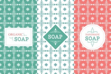 soap package patterns seamless vector. vector set of design elements for soap labels, and wrapping paper and box. organic and handmade soap design package templates.