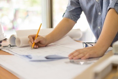 architecture drawing on blueprint architectural concept, soft focus