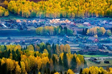 blue tone of hemu village in the foggy early morning