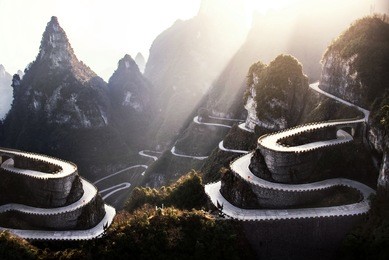 the winding road of tianmen mountain national park, hunan province, china