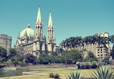 se cathedral, catholic church in sao paulo. vintage effects.
