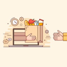 thin line colorful vector illustration concept for online ordering of food. 