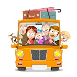 big happy family traveling by car. family going to summer vacations. summer holiday. tourism and vacation theme. flat design vector illustration.