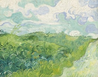 green wheat fields, auvers, by vincent van gogh, 1890, dutch post-impressionist painting, oil on canvas. painted in the last months of his life, van gogh's painted with broad calligraphic strokes. th