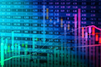 stock market or forex trading graph and candlestick chart suitable for financial investment concept. economy trends background for business idea and all art work design. abstract finance background.
