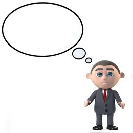 3d render of a cartoon businessman with a blank thought bubble