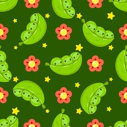 children's pattern of cute peas. smiling peas. natural food. fairytale characters.