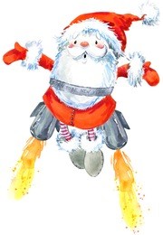 santa clause. new year greeting card. christmas watercolor background. 