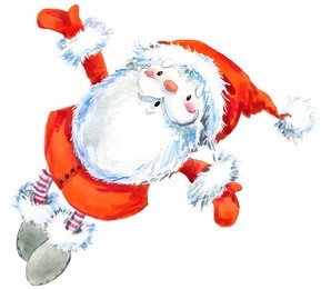 santa clause. new year greeting card. christmas watercolor background. 