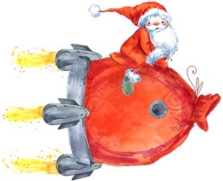 santa clause. new year greeting card. christmas watercolor background. 