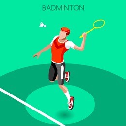 badminton player sportsman games icon set. 3d isometric player. sporting championship people badminton match competition. sport infographic events vector illustration.