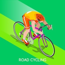 3d isometric road cycling cyclist bicyclist athlete sportsman cycle race icon. 3d isometric male athlete. sporting people individual sport infographic road cycle race events vector people set image