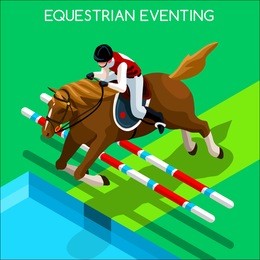 equestrian eventing athletes sportswoman games. 3d isometric athlete. sporting championship people set competition. sport infographic equestrian eventing events vector illustration background