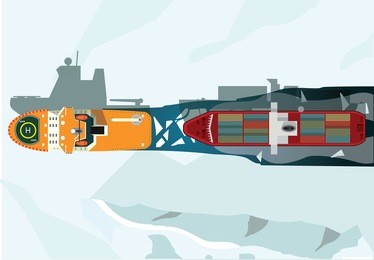 icebreaker paves the way for other ship. vector illustration.