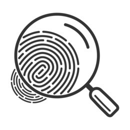 magnifying glass over fingerprint. line style icon. isolated on white
