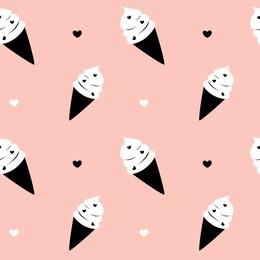 black white pink cute ice cream seamless vector pattern background illustration