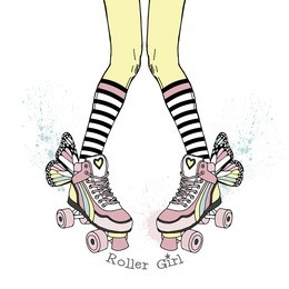 teenager girl in rollers. hand drawn fashion illustration. roller girl background for t-shirt print, poster, card.