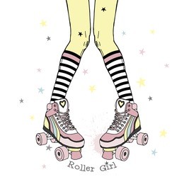 teenager girl in rollers. hand drawn fashion illustration. roller girl background for t-shirt print, poster, card.