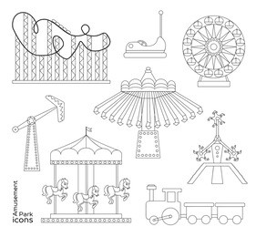 amusement park or funfair attraction icons.