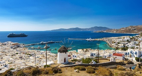 greece. cyclades islands - mykonos. general view of chora (mykonos town)
