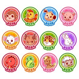 set of zodiac signs in cartoon style. chinese zodiac. vector illustration isolated on a white background.