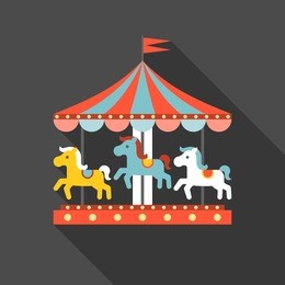 merry go round vector in funfair icon, flat design