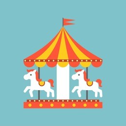 merry go round vector in funfair icon, flat design